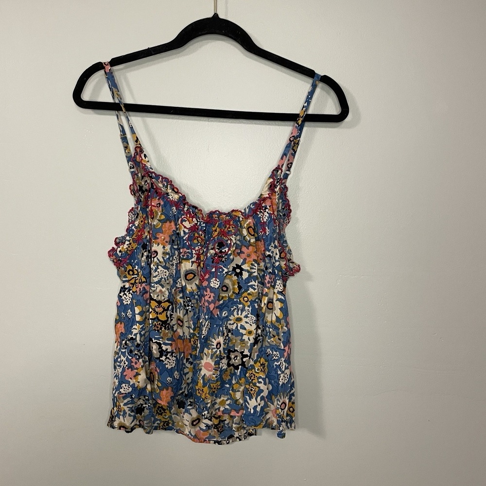 Natural Life Womens Embroidered Floral Tank Top Large Boho Resort Summer Casual